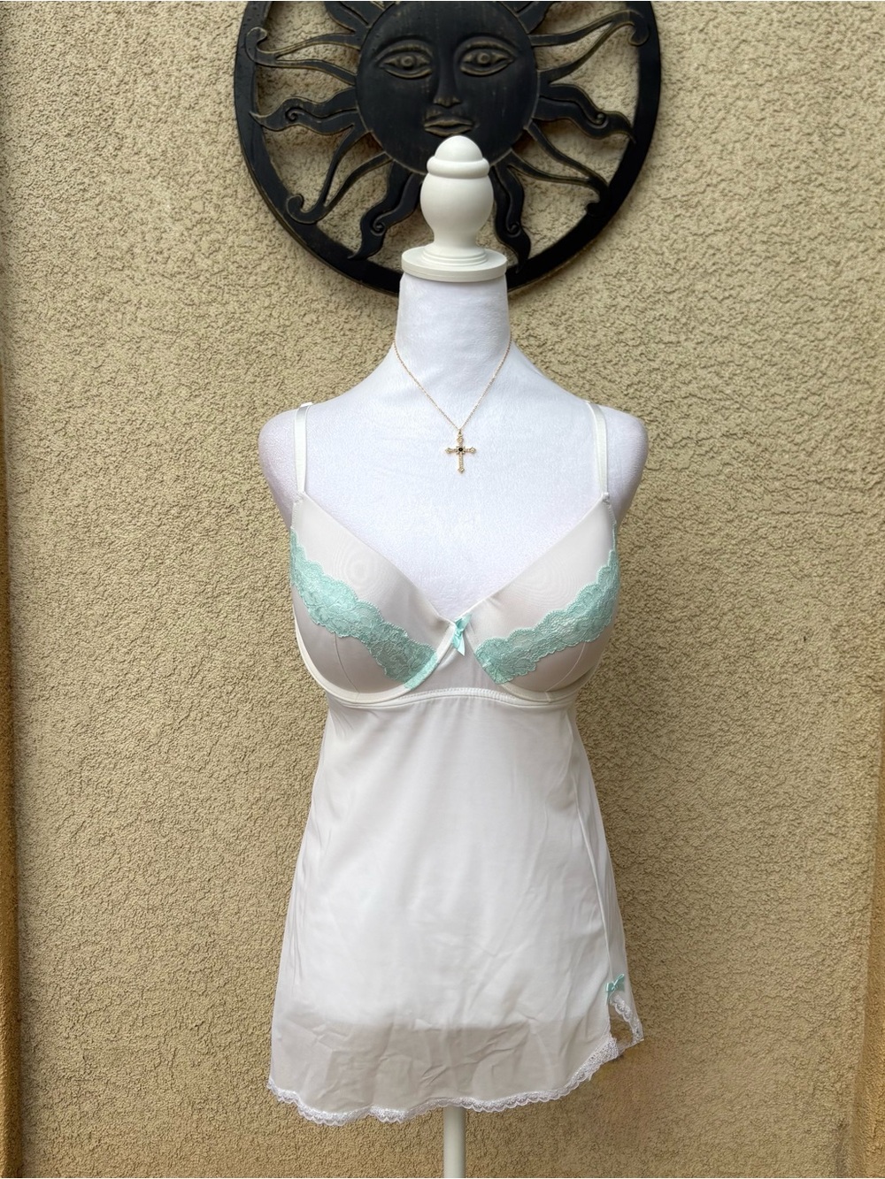 Gilligan & O’Malley White & Baby Blue Lingerie Babydoll Dress Y2K Coquette